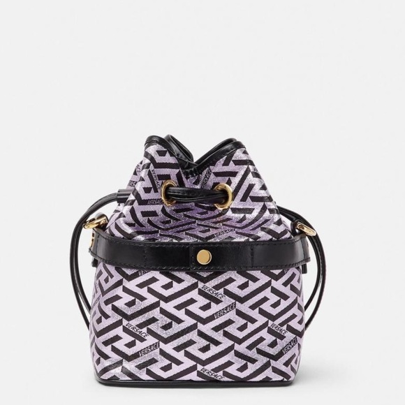 SALE! Versace La Greca Virtus metallic monogram bucket leather crossbody bag NEW - Picture 2 of 12